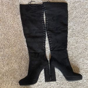 Black over the knee lace up boots size 10